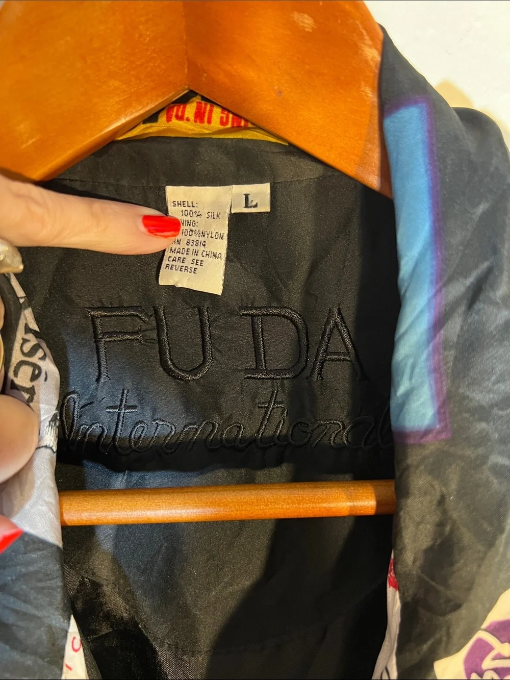 Duda International Black Broadway Playbills Silk Bomber Jacket Large XL